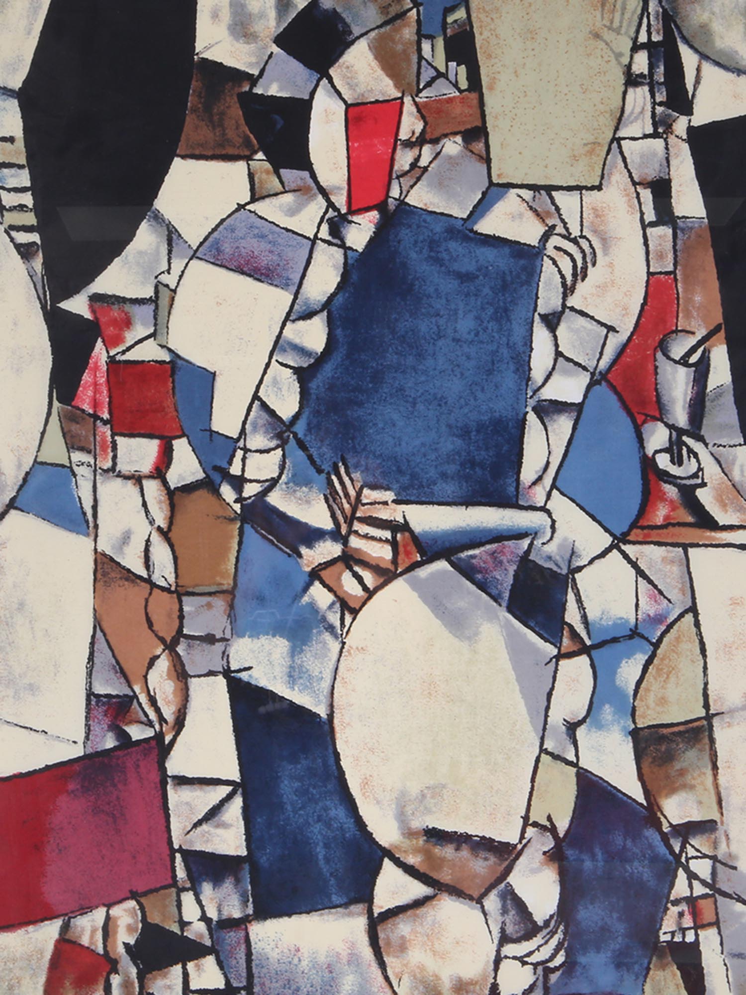 CUBIST PRINT ON SILK WOMAN BLUE BY FERNAND LEGER PIC-1